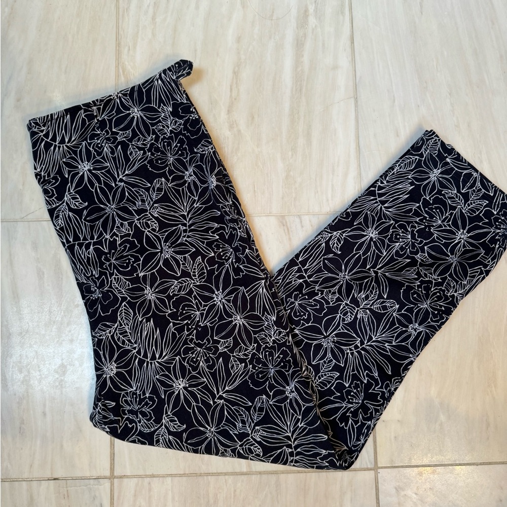 Ann Taylor Factory, side-zip pants in blue & white pattern